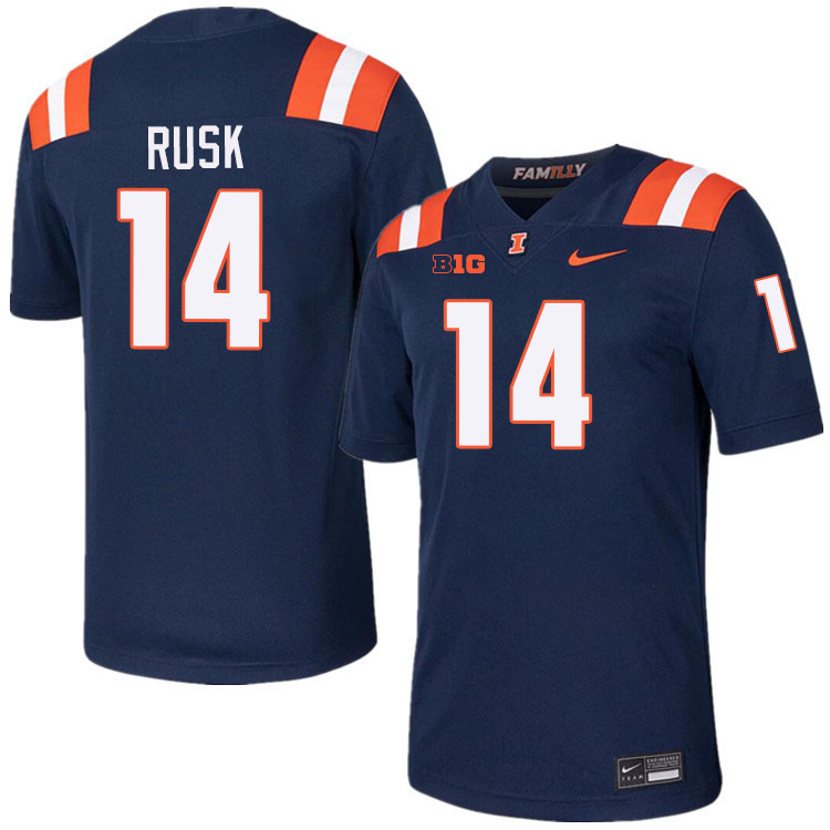 Men #14 Cole Rusk Illinois Fighting Illini College Football Jerseys Stitched-Navy